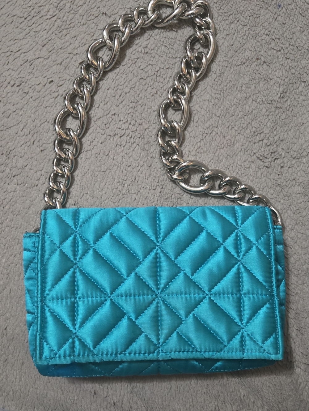 Zara Quilted Turquoise Chain Shoulder Bag